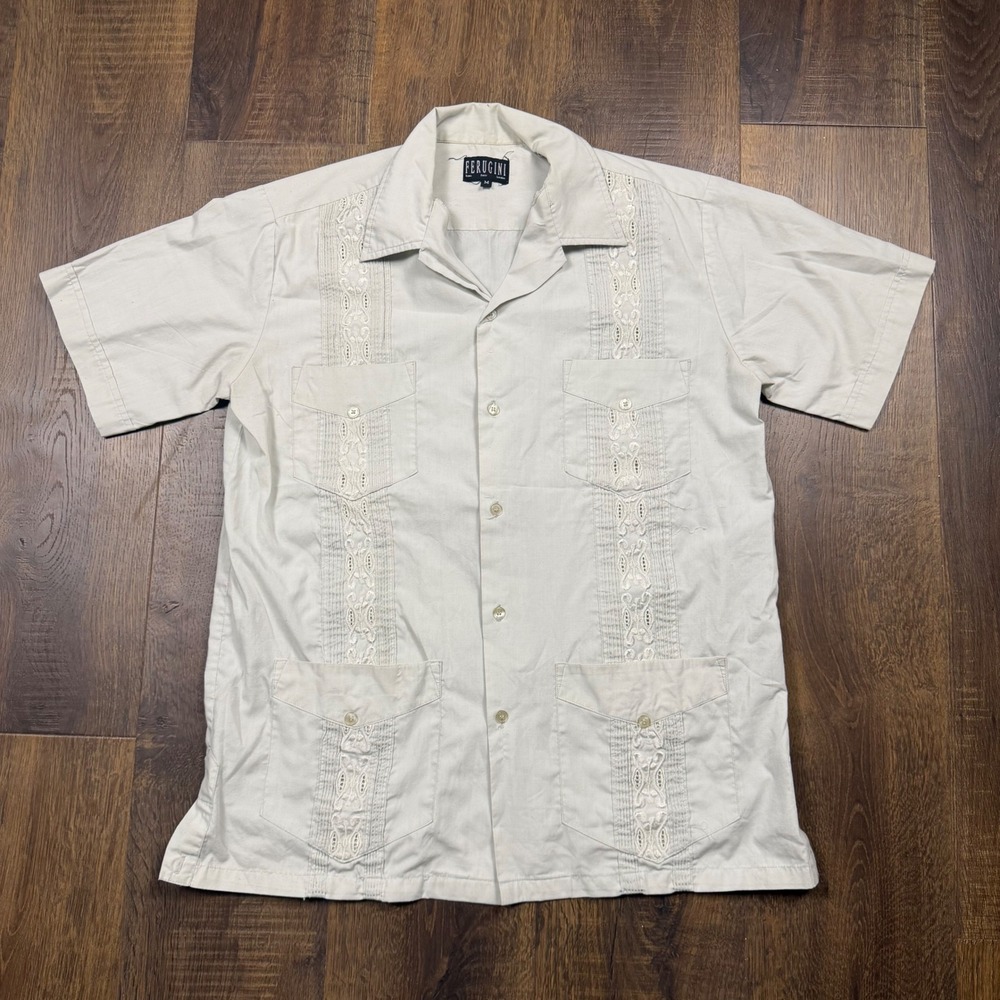 Ferugini Mens Mexican Western Style White Polo